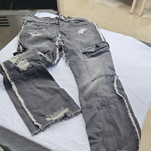 Distressed Gray Denim Jeans